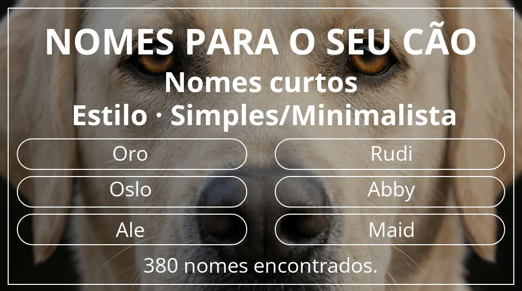 Nomes para cães segundo comprimento do nome curto (2–4) e estilo simples/minimalista