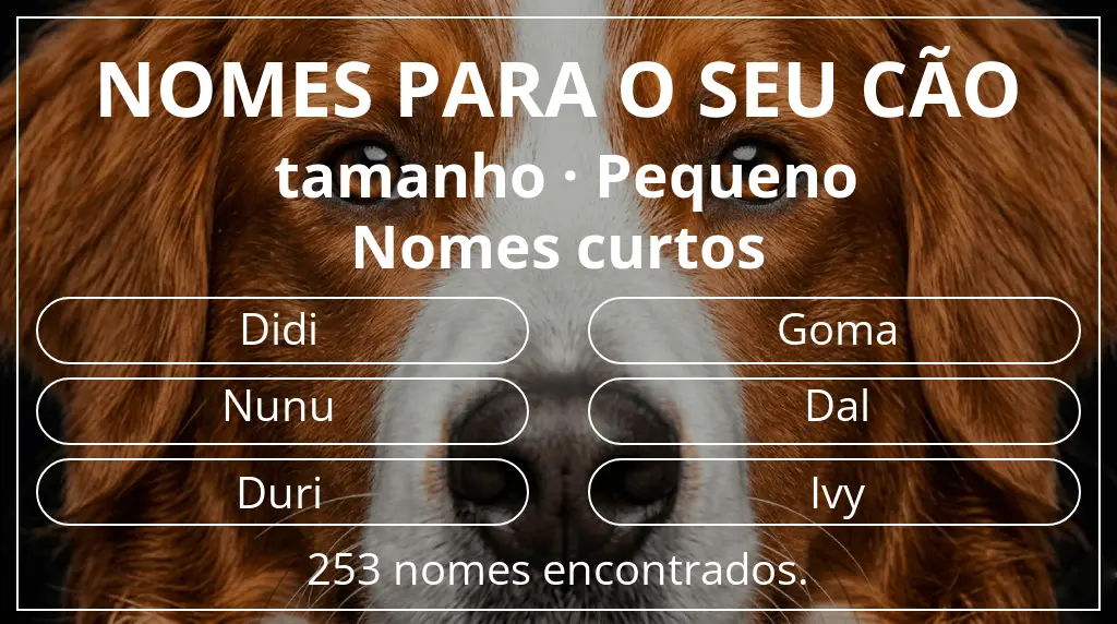 Nomes para cães baseados em tamanho pequeno e comprimento do nome curto (2–4)